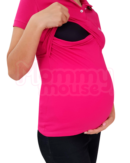 Playera maternidad-lactancia Tipo Polo. Fiusha