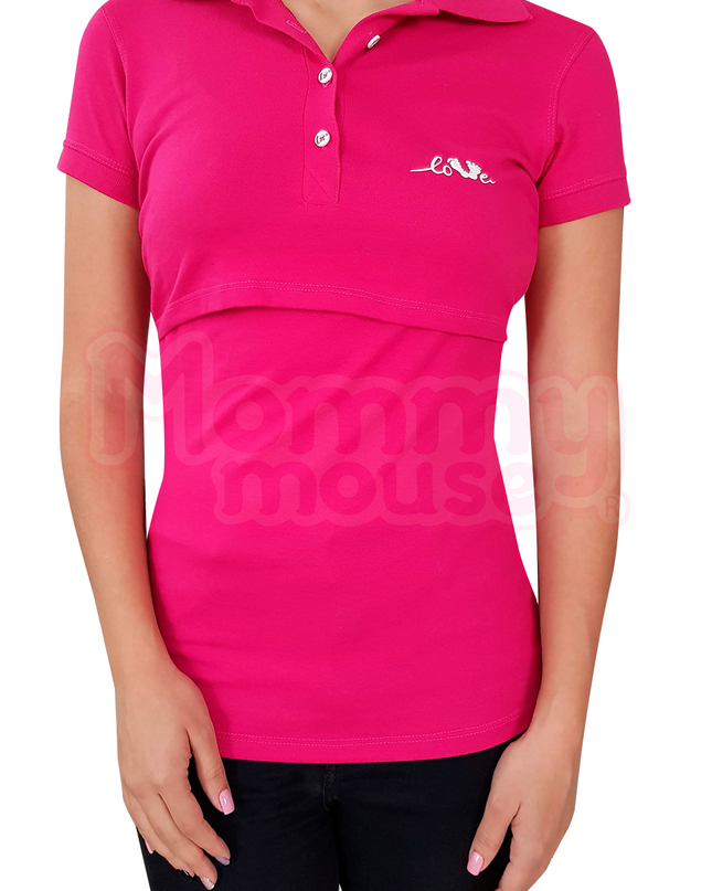Playera maternidad-lactancia Tipo Polo. Fiusha