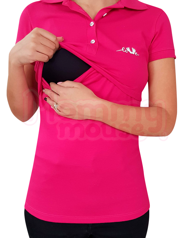 Playera maternidad-lactancia Tipo Polo. Fiusha