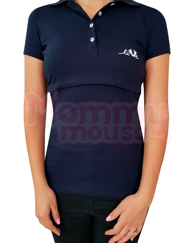 Playera maternidad-lactancia Tipo Polo. Marino