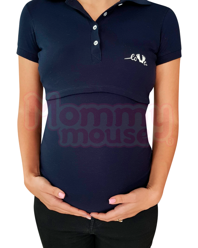 Playera maternidad-lactancia Tipo Polo. Marino