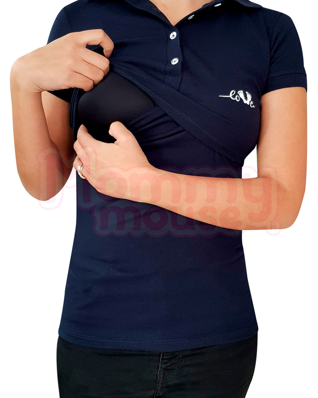 Playera maternidad-lactancia Tipo Polo. Marino