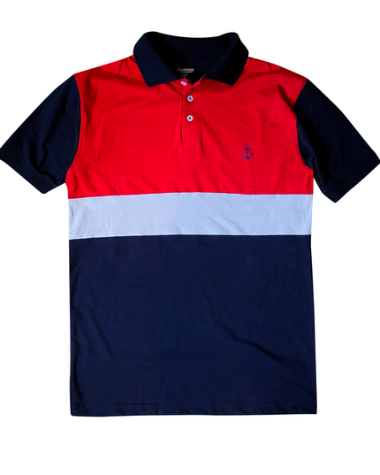 Playera caballero tipo polo combinada. Ancla Marino