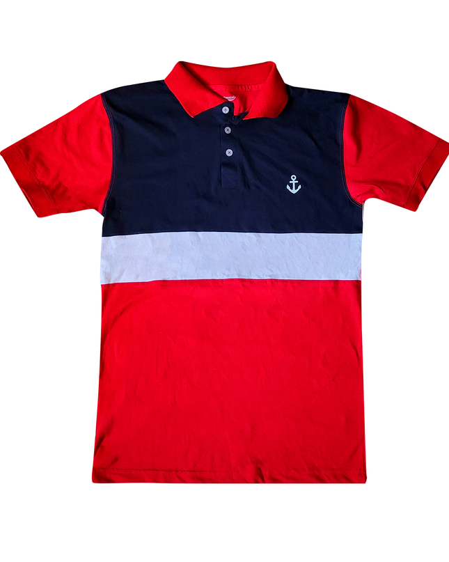 Playera caballero tipo polo combinada. Ancla blanca