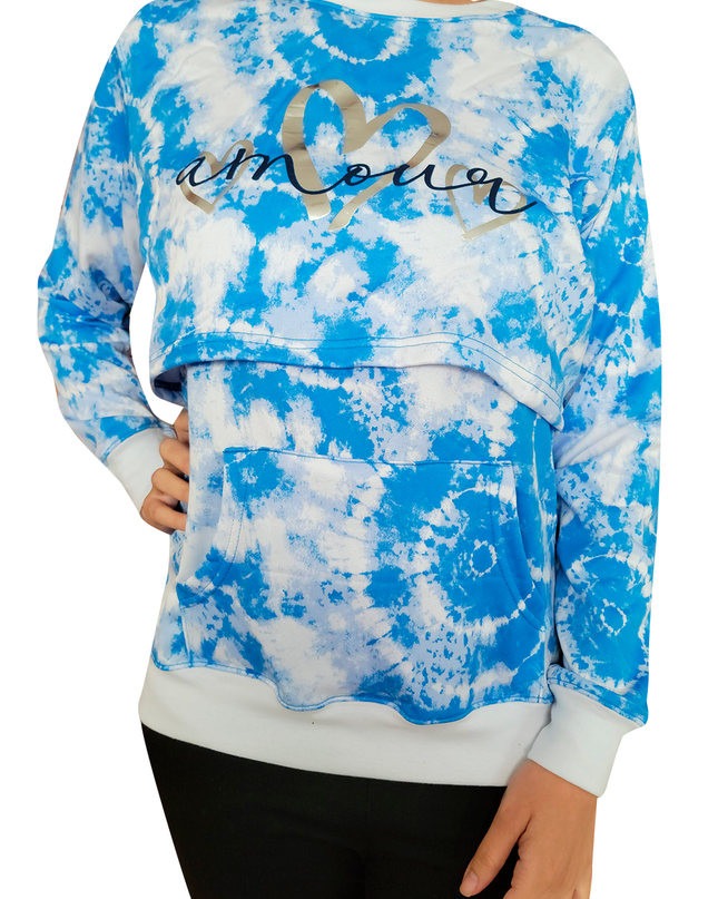 Sudadera cuello redondo Lactancia. Tie Dye azul