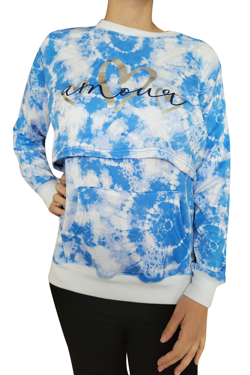 Sudadera cuello redondo Lactancia. Tie Dye azul