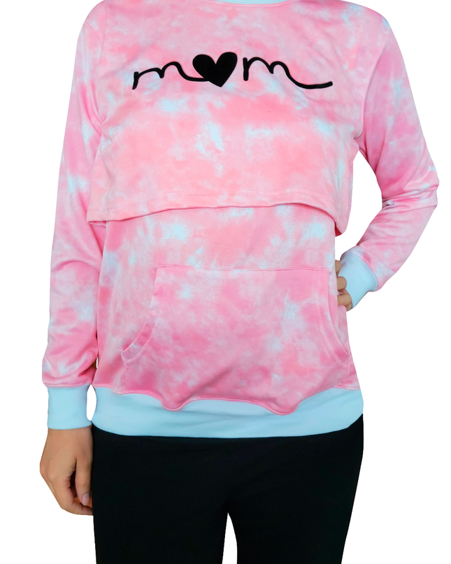 Sudadera cuello redondo Lactancia. Tie Dye rosa