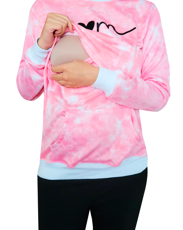 Sudadera cuello redondo Lactancia. Tie Dye rosa
